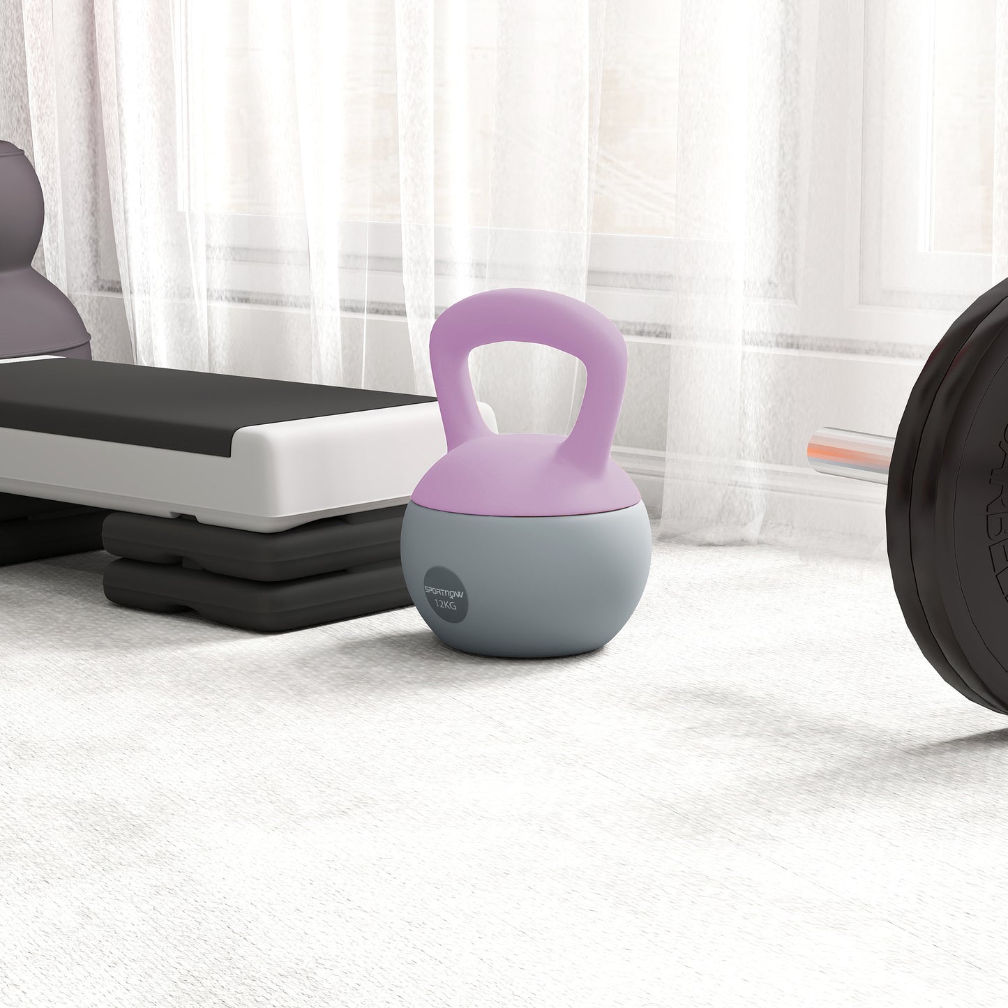 12KG Kettlebell with Soft Body and Non-Slip Handle, Purple, Grey
