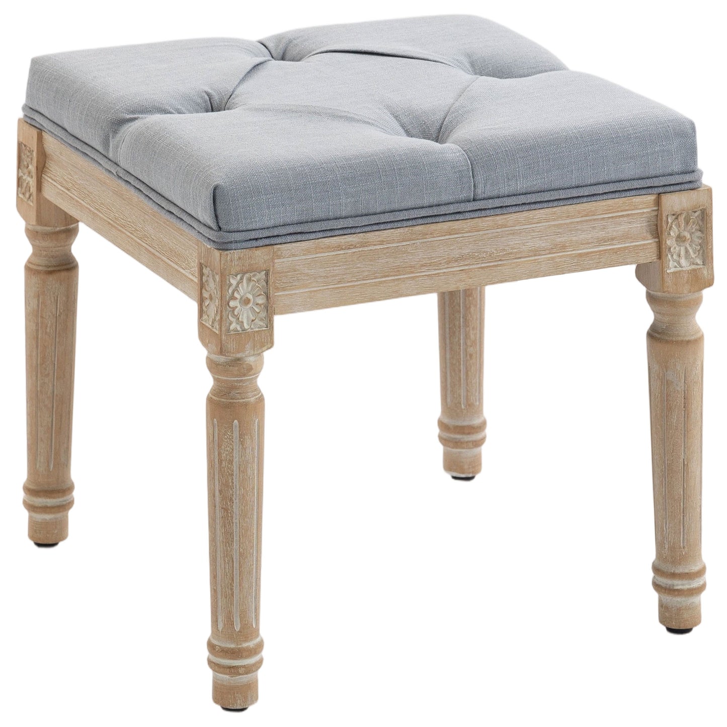 Vintage Foot Stool with Wood Legs, Light Grey