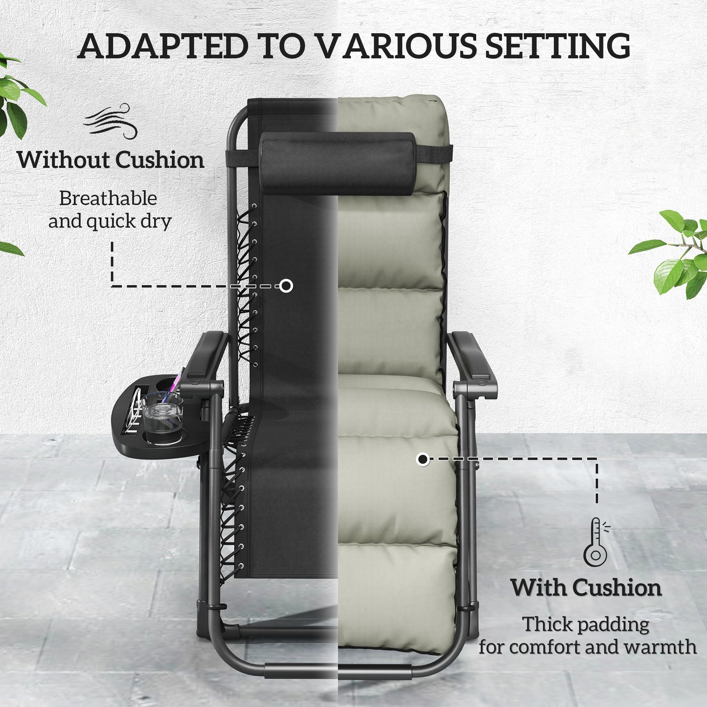 2 Pieces Zero Gravity Chairs, Reclining Folding Sun Lounger, Grey