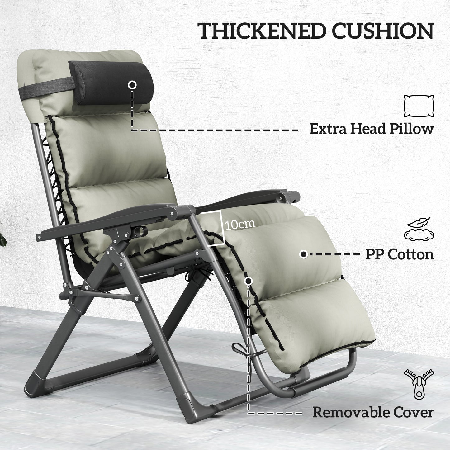 2 Pieces Zero Gravity Chairs, Reclining Folding Sun Lounger, Grey