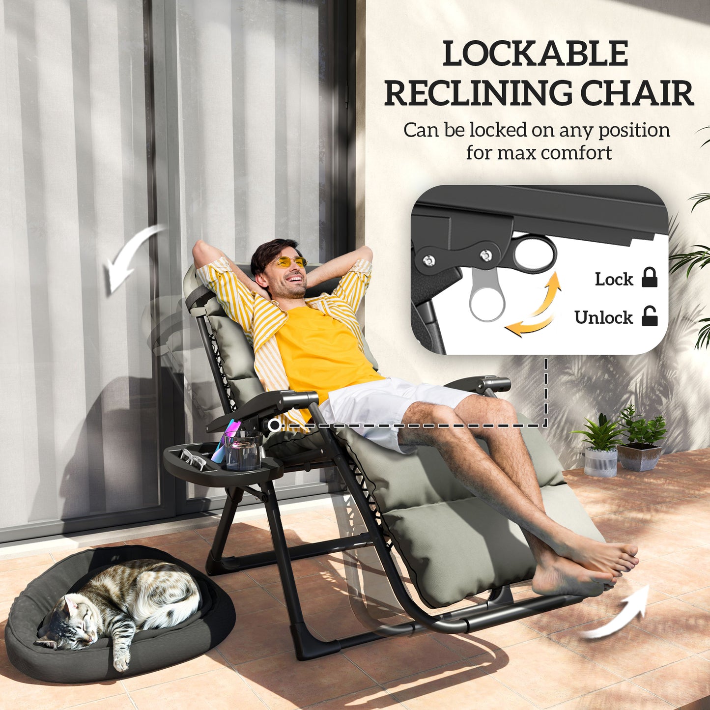 2 Pieces Zero Gravity Chairs, Reclining Folding Sun Lounger, Grey