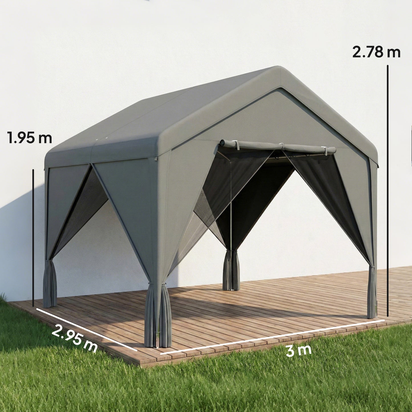 3 x 3 m Outdoor Patio Gazebo with Netting and Curtains, Dark Grey