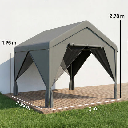 3 x 3 m Outdoor Patio Gazebo with Netting and Curtains, Dark Grey