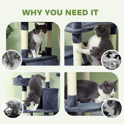 206cm Cat Tree with Scratching Posts, Beds, Condos, Toys, Dark Grey