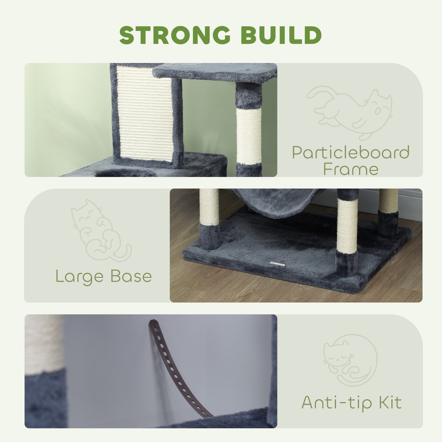 206cm Cat Tree with Scratching Posts, Beds, Condos, Toys, Dark Grey