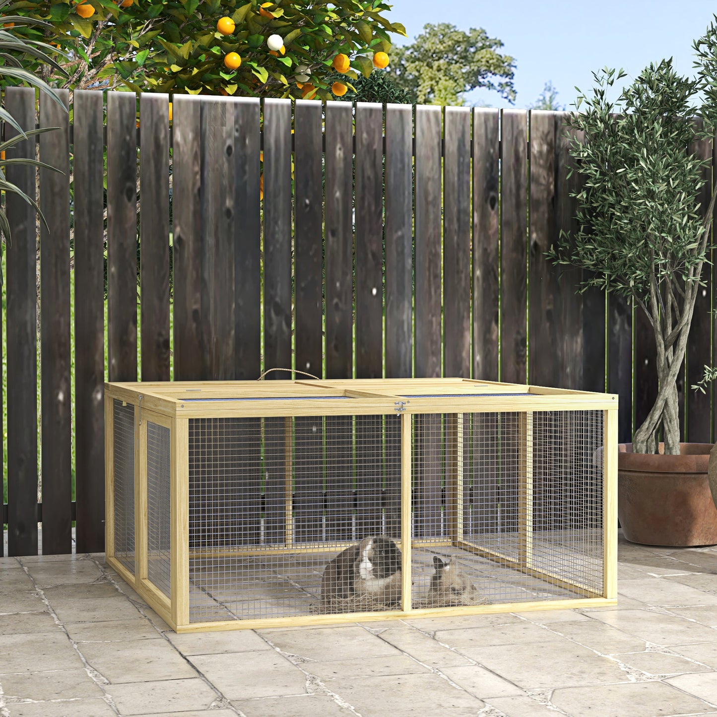 Rabbit Hutch, Folding Wooden Rabbit Run with Openable Top, Natural