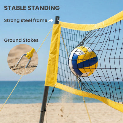 Portable Volleyball Net Set with Adjustable Height Steel Poles