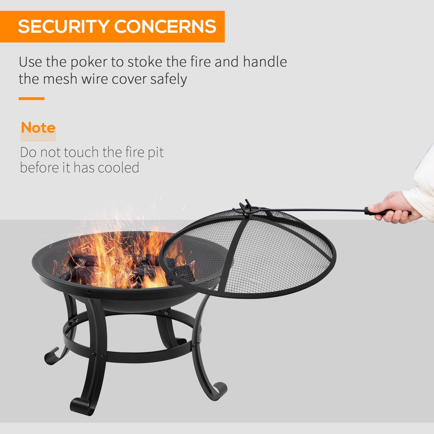 Outdoor Fire Pit, Wood Burner with Screen and Poker, Black