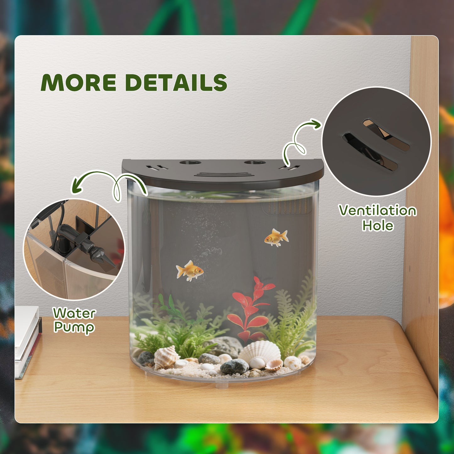 Fish Tank, 3L Nano Aquarium Starter Kit with Filter System, LED Light