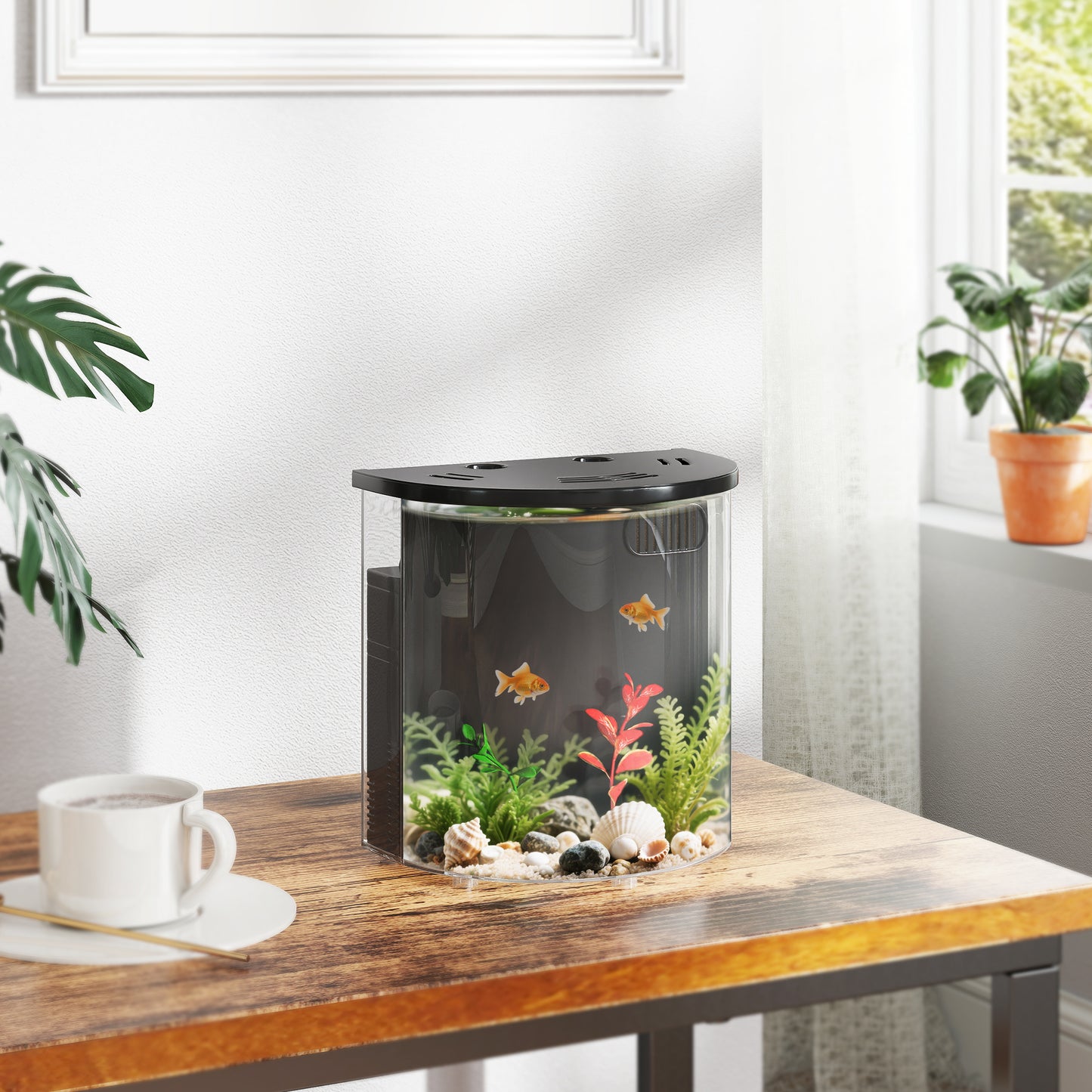 Fish Tank, 3L Nano Aquarium Starter Kit with Filter System, LED Light