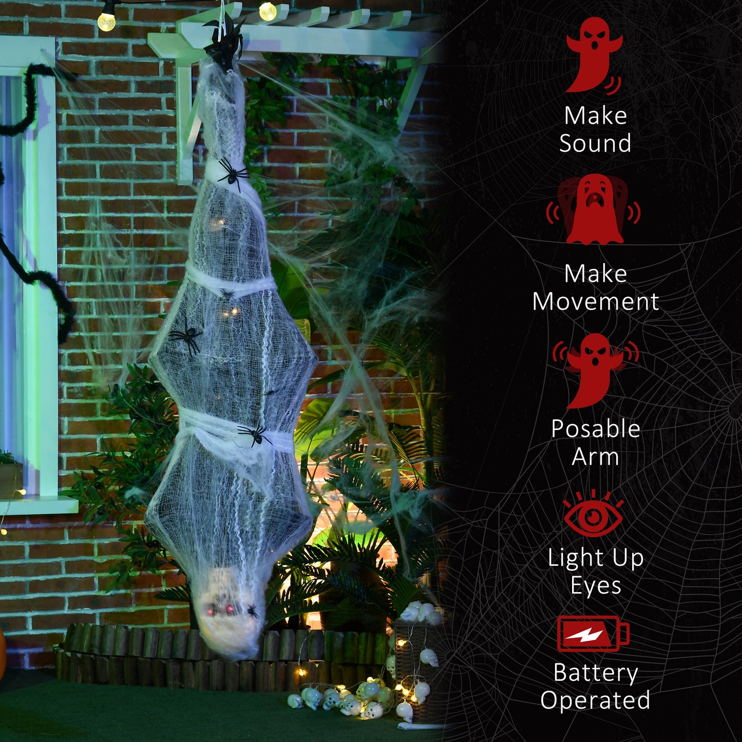 5.5ft Animated Halloween Decoration Hanging Mummy with Spider Web