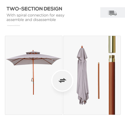 3(m) Wood Square Umbrella Garden Market Parasol Sunshade Grey