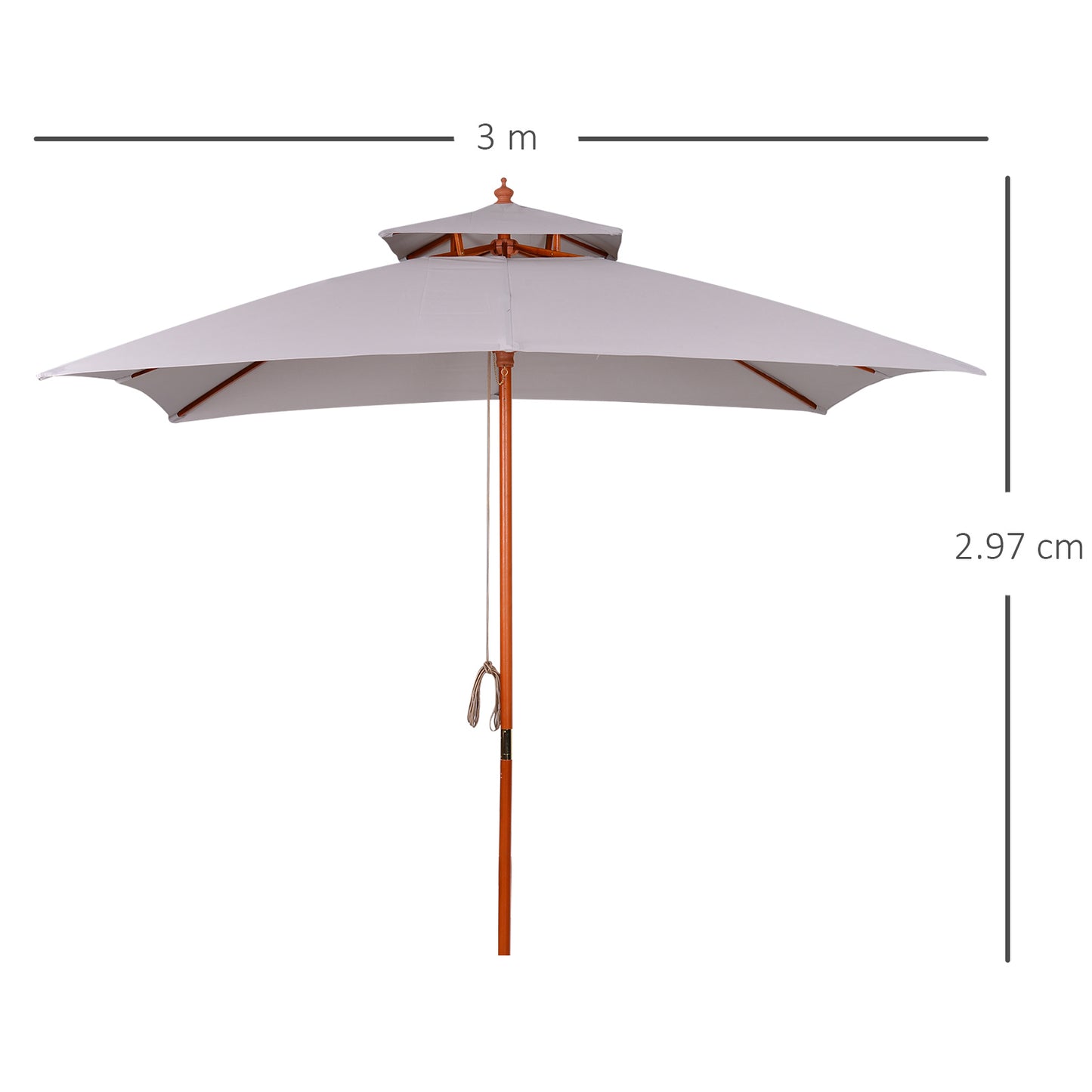 3(m) Wood Square Umbrella Garden Market Parasol Sunshade Grey
