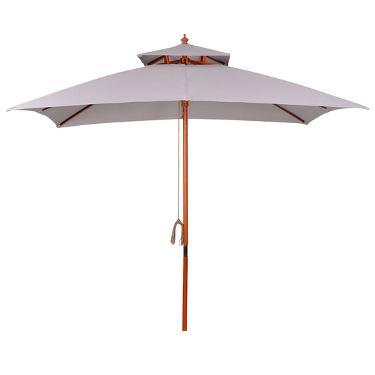 3(m) Wood Square Umbrella Garden Market Parasol Sunshade Grey
