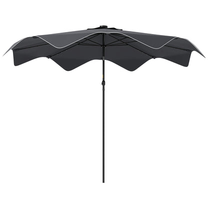 Solar Patio Umbrella with LED and Tilt, Outdoor Market Table Umbrella Parasol with Crank, 3 x 3 (m), Grey