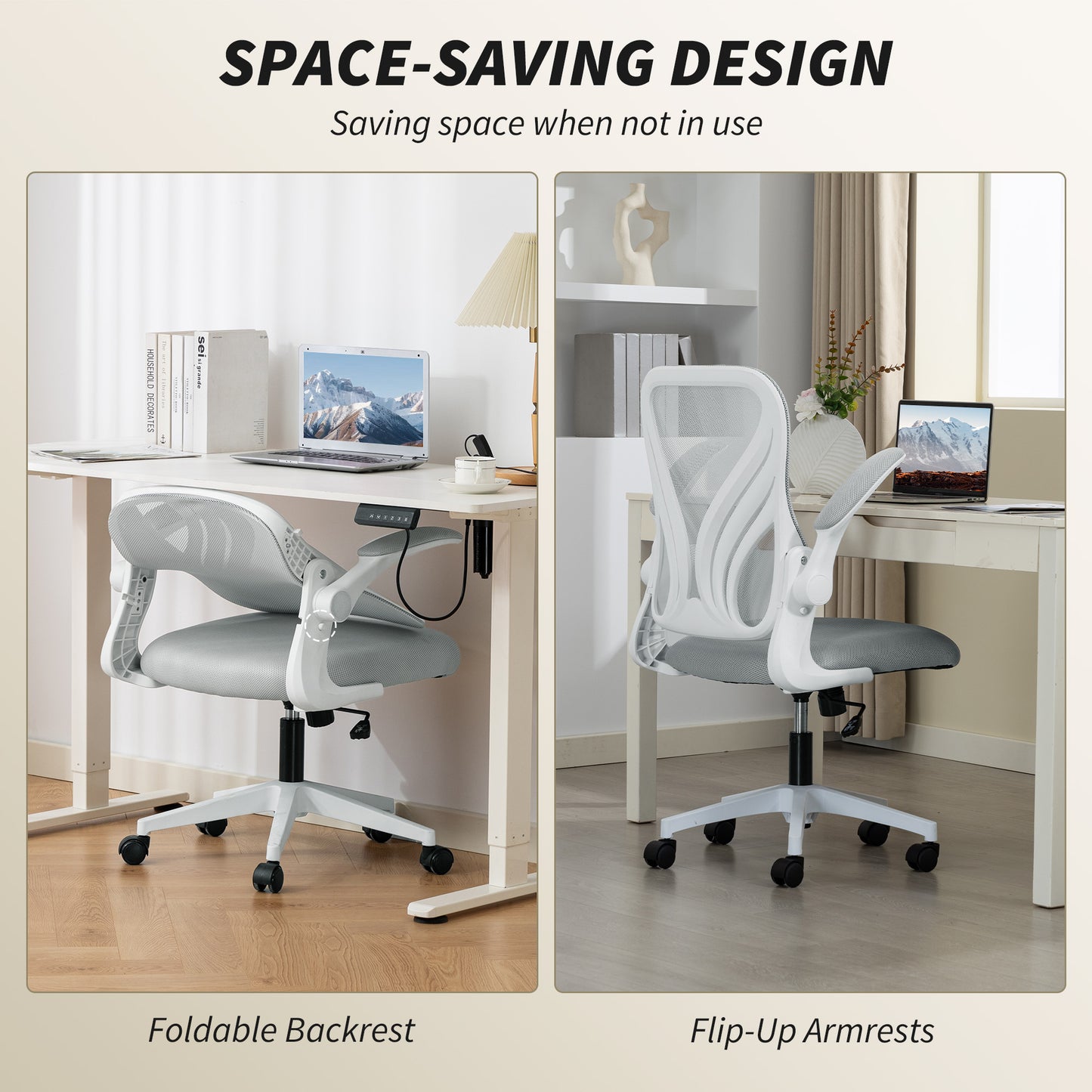 Mesh Office Chair, Computer Chair with Foldable Backrest, Grey