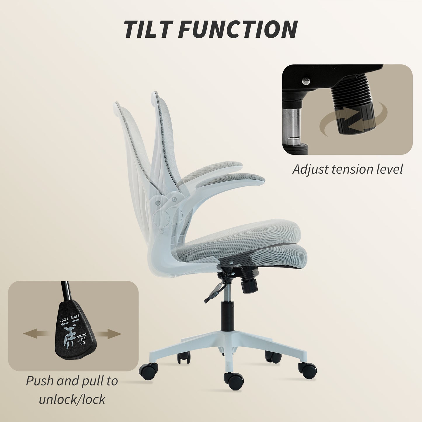 Mesh Office Chair, Computer Chair with Foldable Backrest, Grey