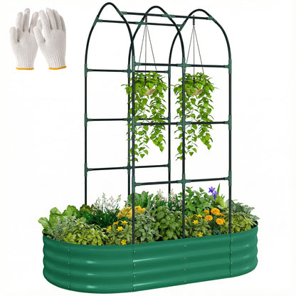 5 x 3 x 6ft Galvanised Raised Garden Bed with Trellis, Green