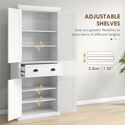 Freestanding Kitchen Storage Cabinet with Drawers and Shelves White
