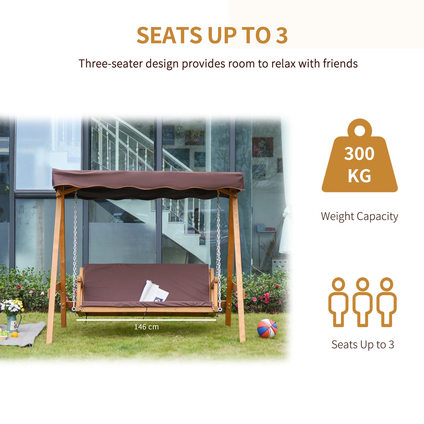 3 Seater Outdoor Garden Swing Chair W/ Canopy Removable Cushion Patio