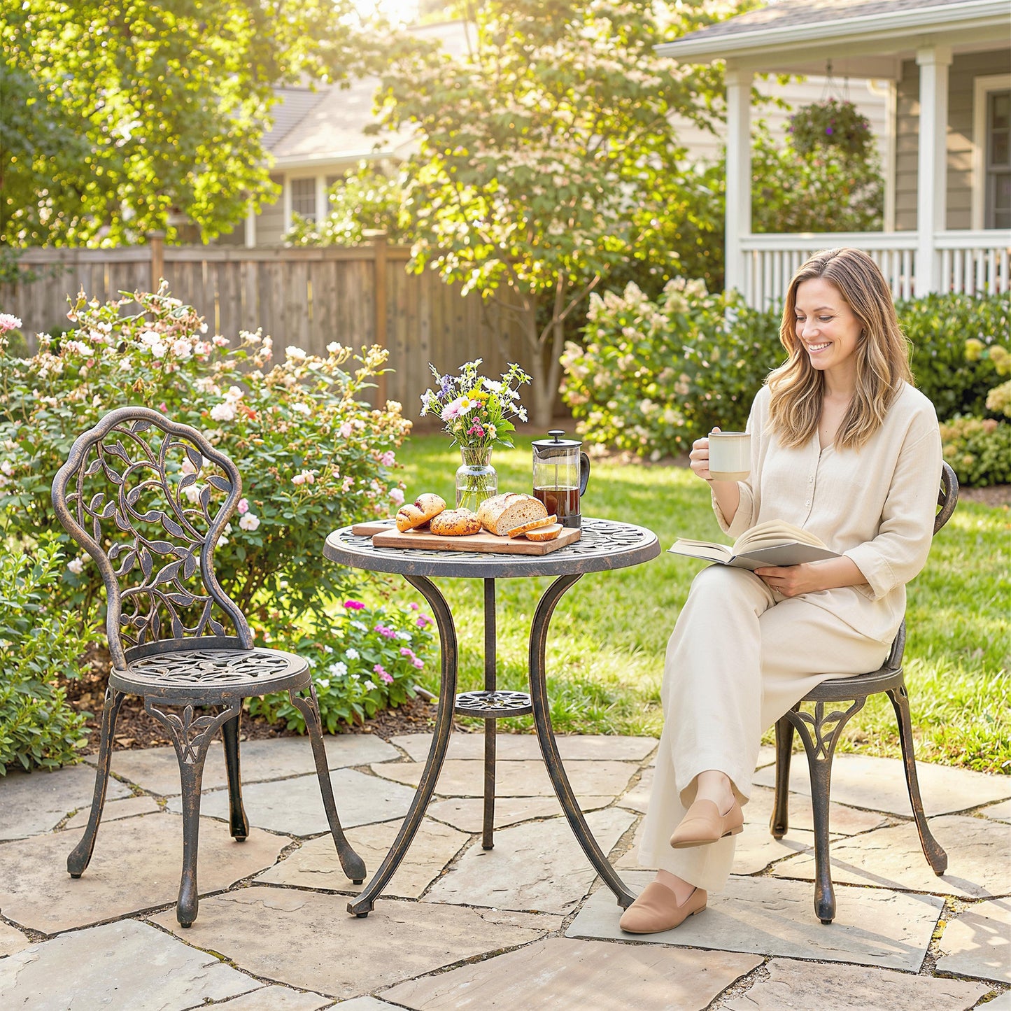 Aluminium Bistro Set Garden Coffee Table Chair Outdoor Dining Set