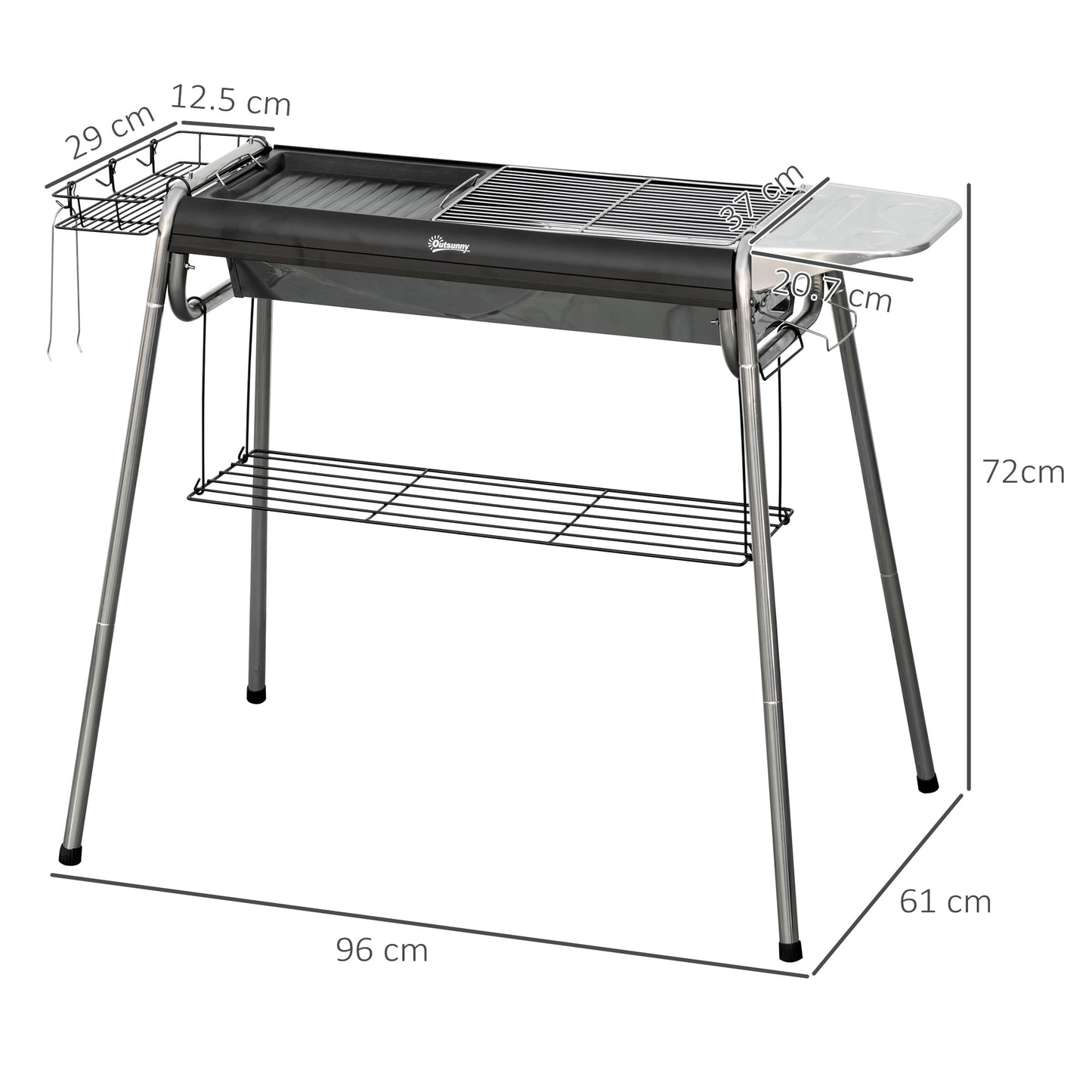Charcoal BBQ Grill with Griddle Plate, Black