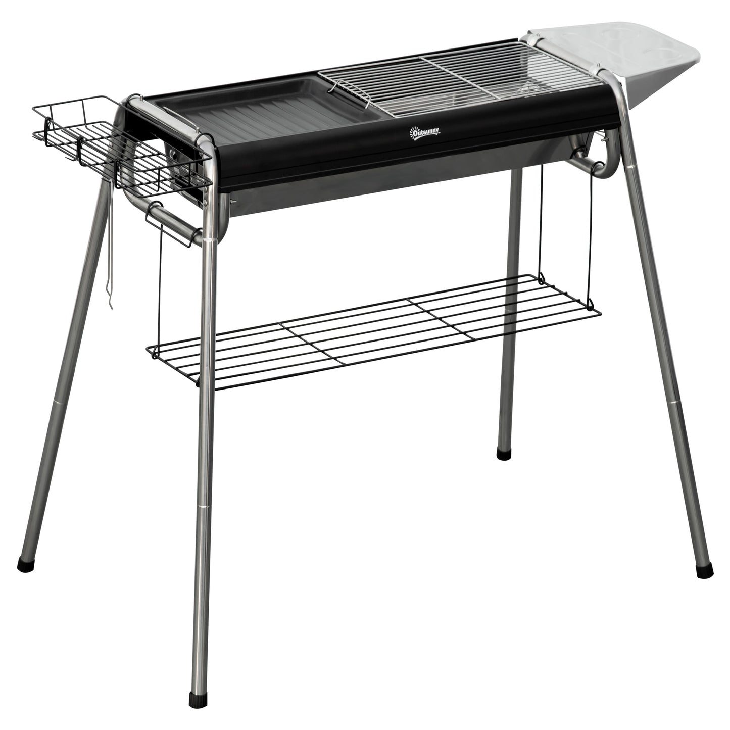 Charcoal BBQ Grill with Griddle Plate, Black