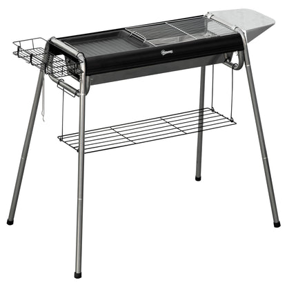 Charcoal BBQ Grill with Griddle Plate, Black