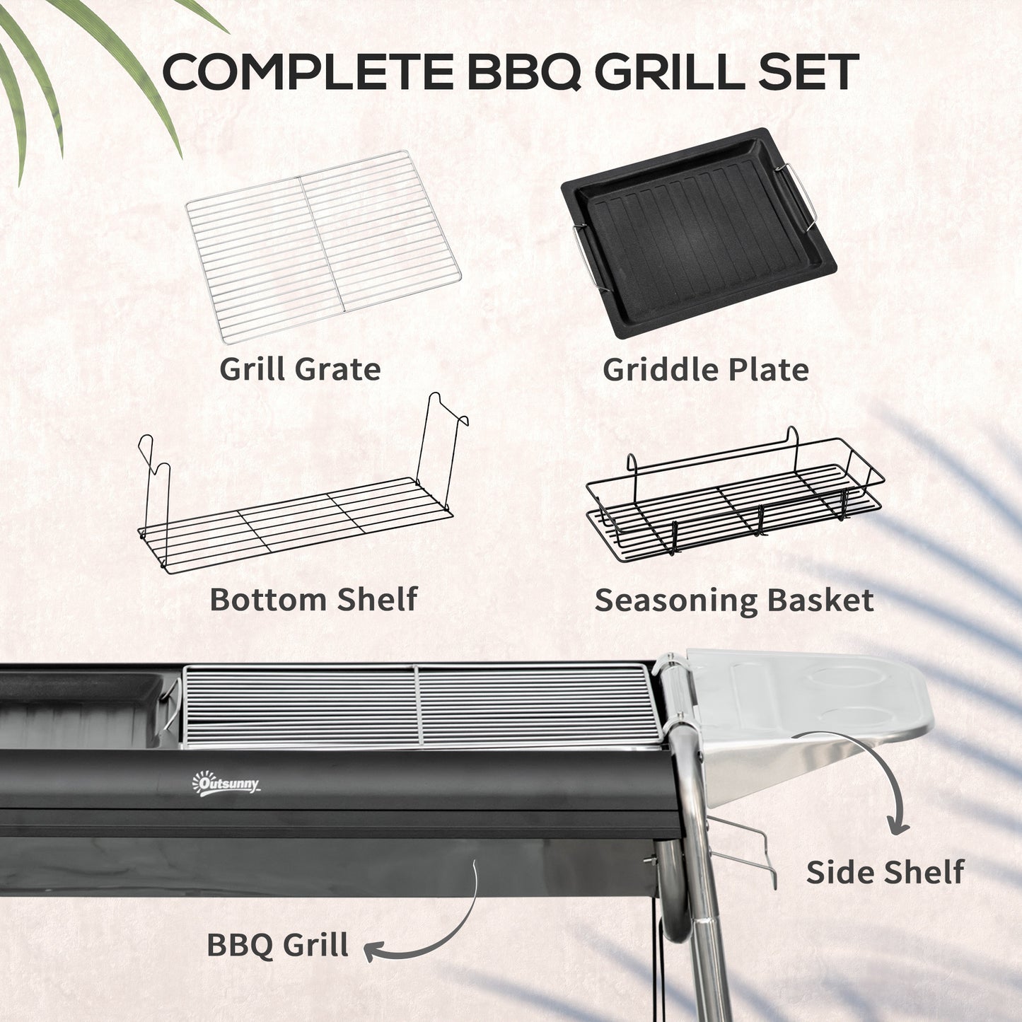 Charcoal BBQ Grill with Griddle Plate, Black