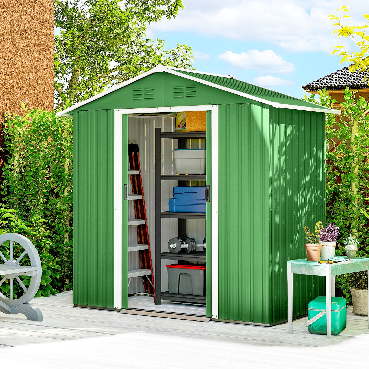 6.5x3.5ft Metal Garden Shed for Garden, Green