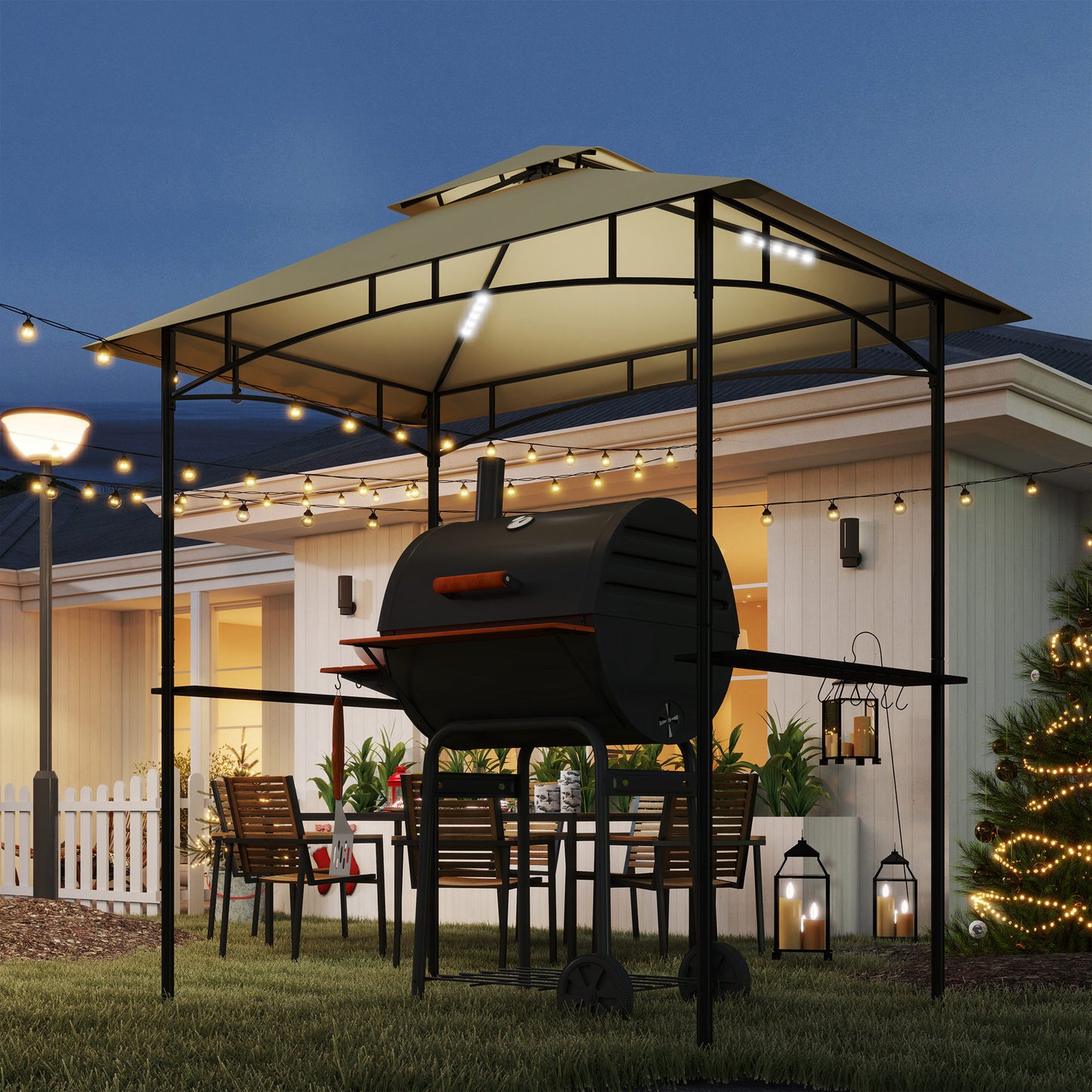 8' x 5' Grill Gazebo, Double Tiered Outdoor BBQ Shelter, Beige
