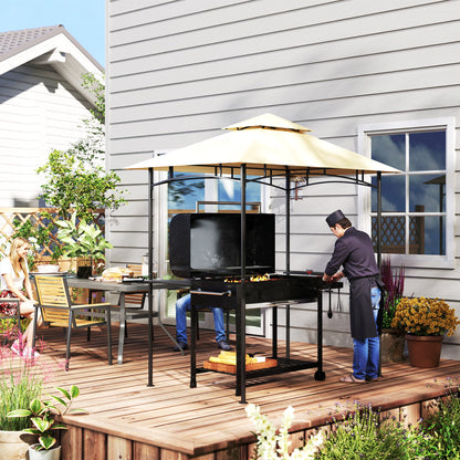 8' x 5' Grill Gazebo, Double Tiered Outdoor BBQ Shelter, Beige