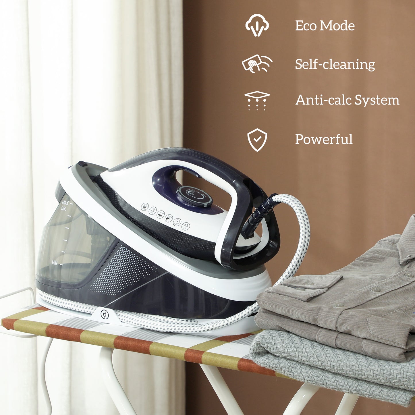 Steam Generator Iron, Large Water Tank, Smart ECO Mode, Self-Cleaning
