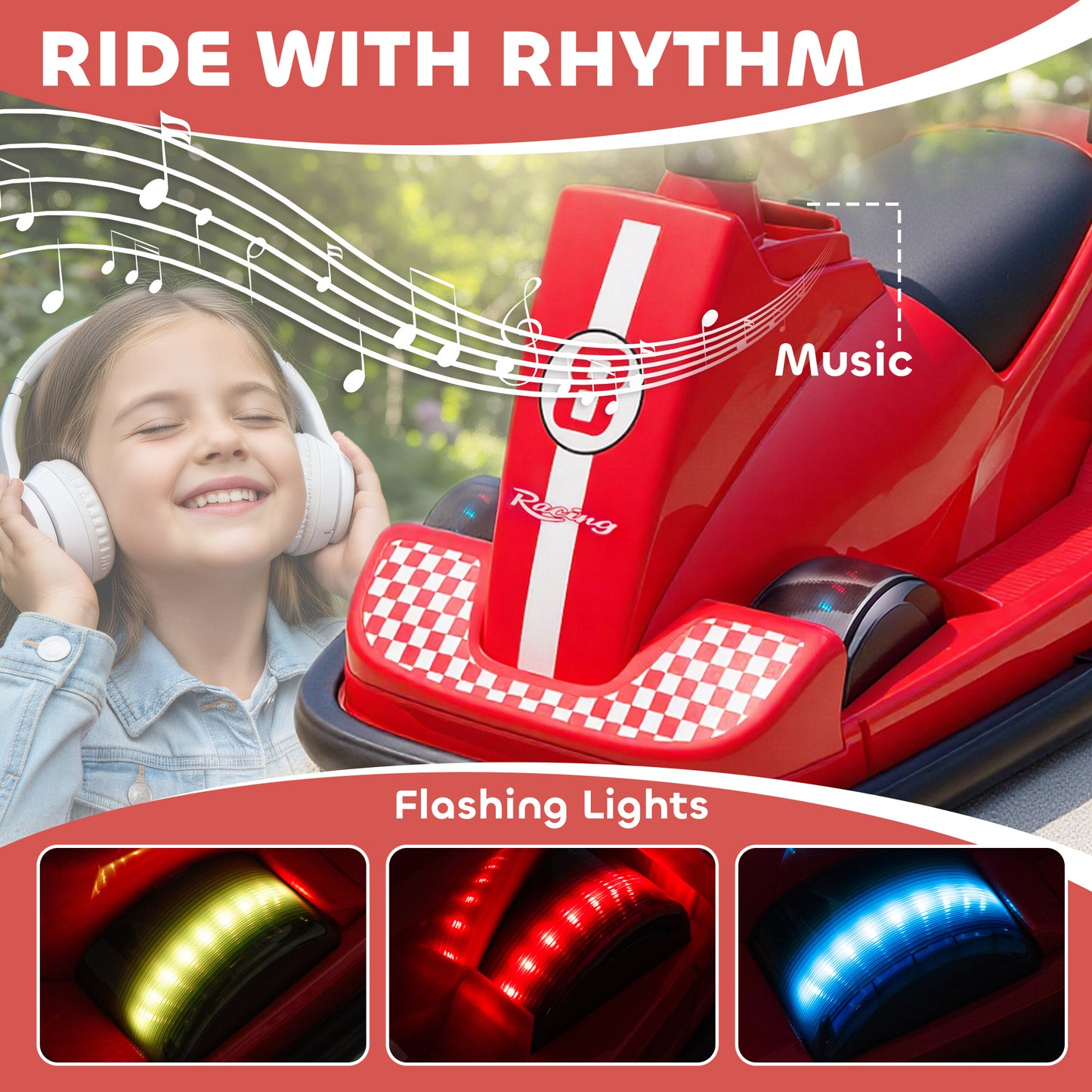 Electric Kids Bumper Car with 360 Degree Rotation Spin, Red