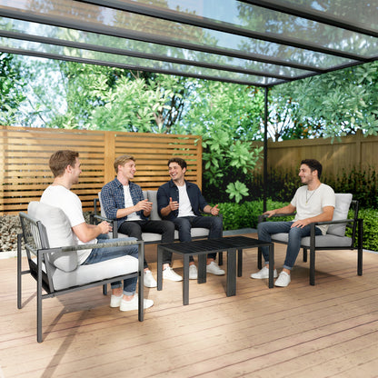 5 Piece Metal Garden Furniture Sofa Set with Cushions, Light Grey