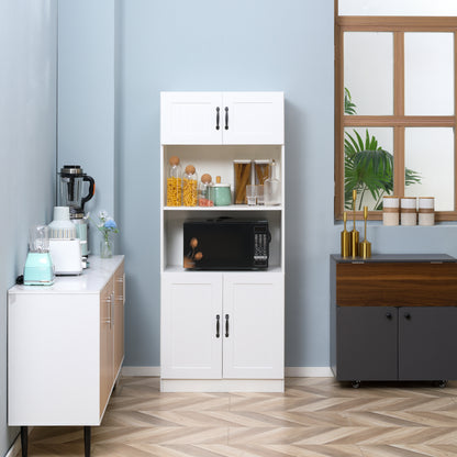Kitchen Cupboard, 5-Tier Storage Cabinet with Adjustable Bottom Shelf, Open Microwave Countertop, White