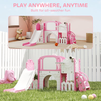 7 in 1 Toddler Slide Set, Frog Theme Playset with Basketball Hoop
