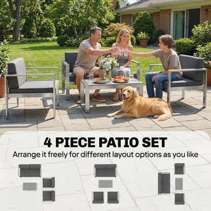 4 Seater Aluminium Garden Furniture Sofa Set with Olefin Cushions