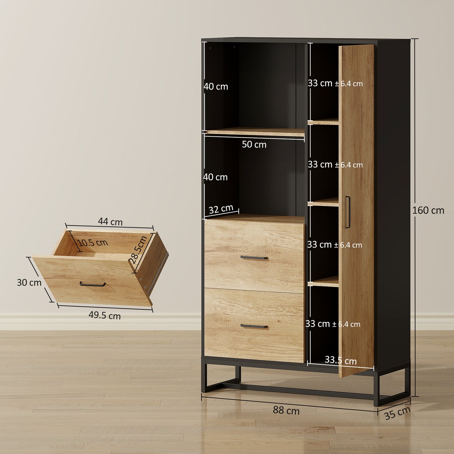 Kitchen Storage Cabinet, Pantry Cupboard with Shelves, Drawers