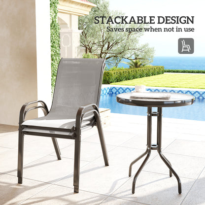 Garden Bistro Set, Small Garden Set w/ Stackable Chairs, Light Grey