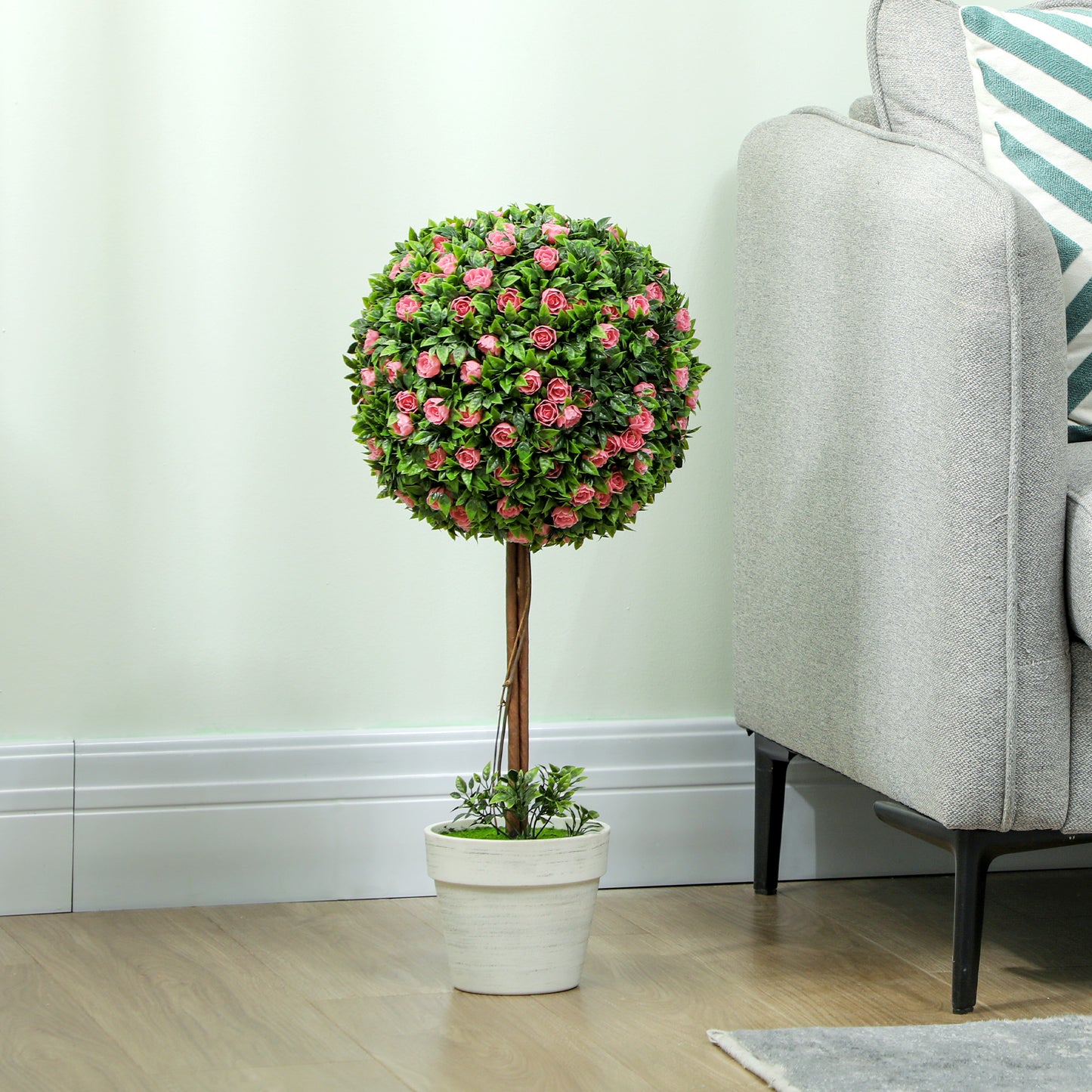 Set of 2 Artificial Plants with Rose Flower in Pot, 60cm, Pink