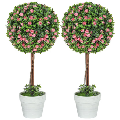 Set of 2 Artificial Plants with Rose Flower in Pot, 60cm, Pink