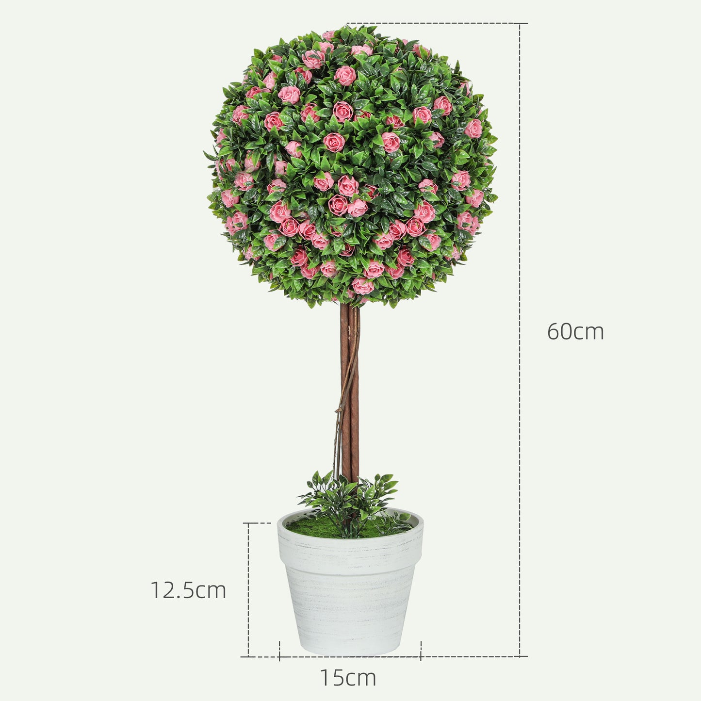 Set of 2 Artificial Plants with Rose Flower in Pot, 60cm, Pink