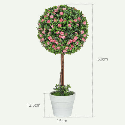 Set of 2 Artificial Plants with Rose Flower in Pot, 60cm, Pink