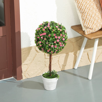 Set of 2 Artificial Plants with Rose Flower in Pot, 60cm, Pink