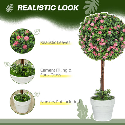 Set of 2 Artificial Plants with Rose Flower in Pot, 60cm, Pink