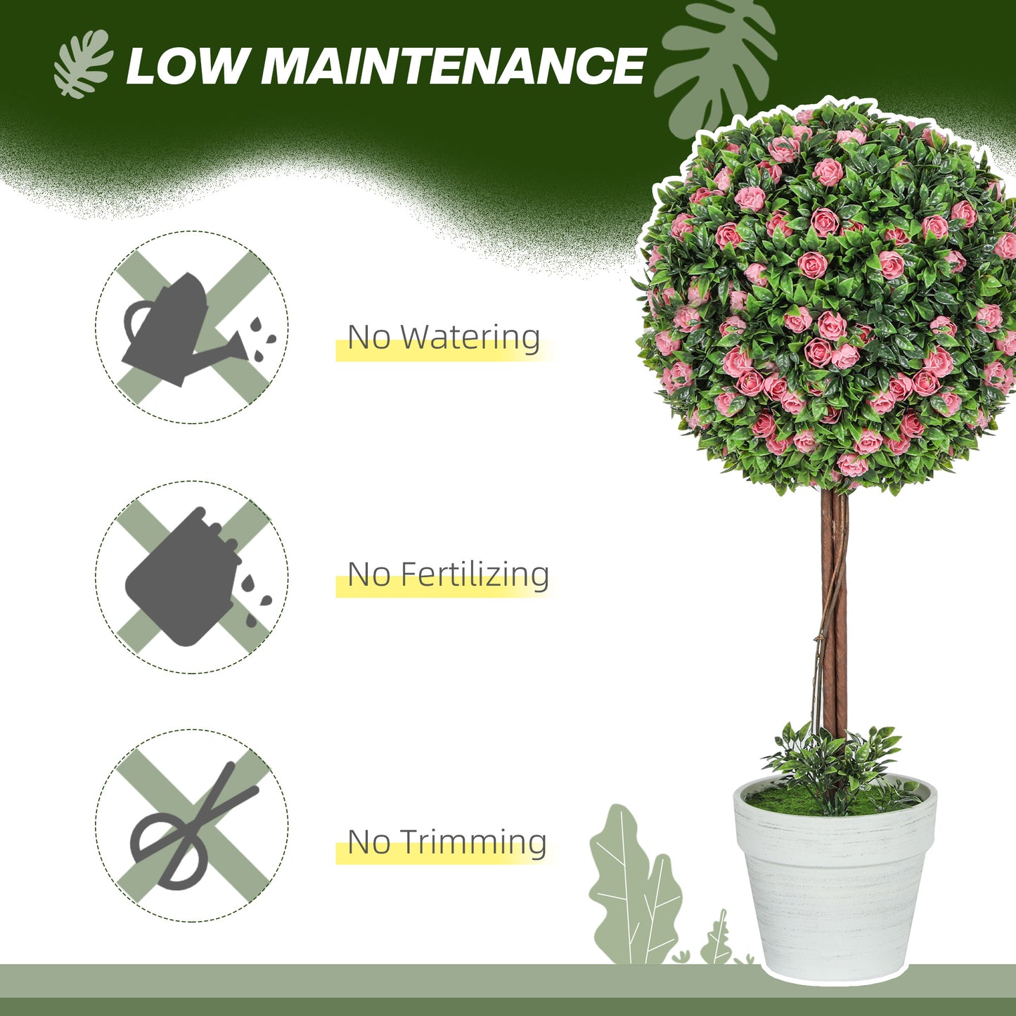 Set of 2 Artificial Plants with Rose Flower in Pot, 60cm, Pink
