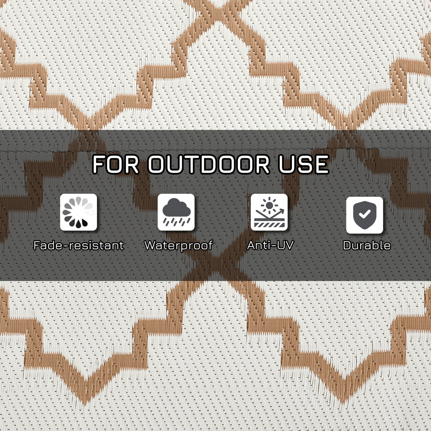 Reversible Waterproof Outdoor Rug W/ Carry Bag, 182 x 274cm, Brown
