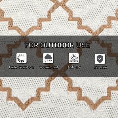 Reversible Waterproof Outdoor Rug W/ Carry Bag, 182 x 274cm, Brown
