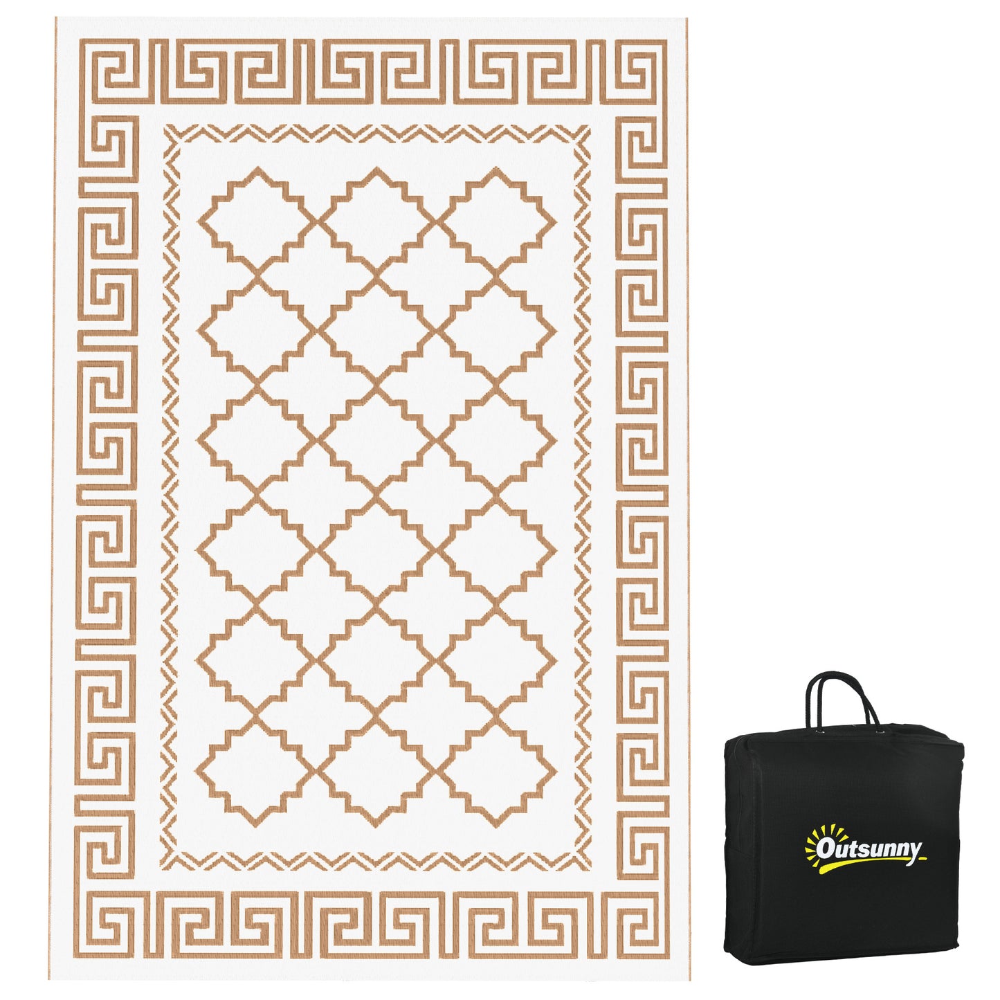 Reversible Waterproof Outdoor Rug W/ Carry Bag, 182 x 274cm, Brown